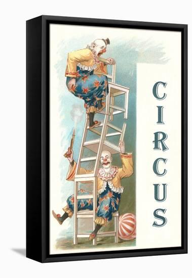 Two Clowns Balancing on Chairs-null-Framed Stretched Canvas