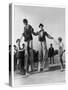 Two Clowns on Stilts Assisted by Girls in Bathing Costumes at Ramsgate Kent England-null-Stretched Canvas