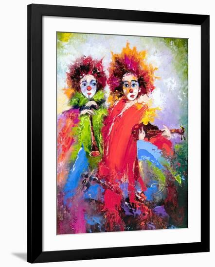 Two Clowns With A Violin And A Pipe-balaikin2009-Framed Art Print