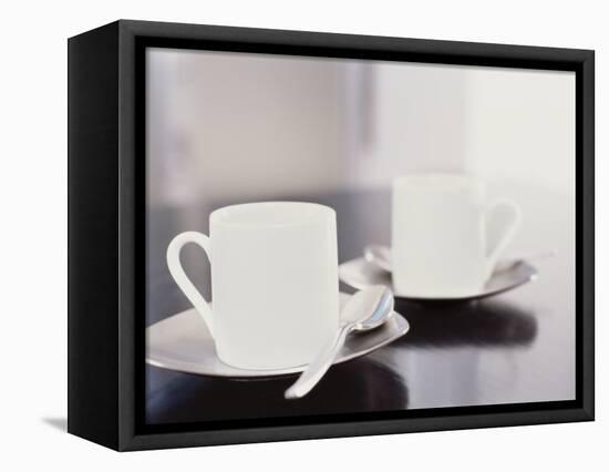 Two coffee cups on a table-null-Framed Stretched Canvas