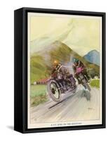 Two Competitors in the Tourist Trophy Race Fight It out Amid the Hills of the Isle of Man-Grimes-Framed Stretched Canvas