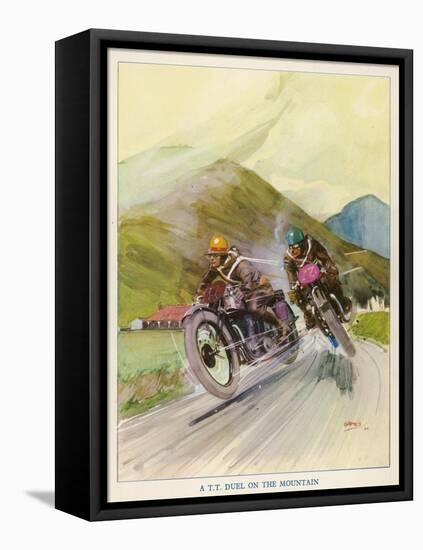 Two Competitors in the Tourist Trophy Race Fight It out Amid the Hills of the Isle of Man-Grimes-Framed Stretched Canvas