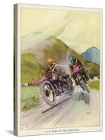 Two Competitors in the Tourist Trophy Race Fight It out Amid the Hills of the Isle of Man-Grimes-Stretched Canvas