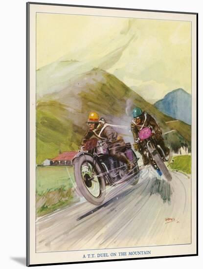 Two Competitors in the Tourist Trophy Race Fight It out Amid the Hills of the Isle of Man-Grimes-Mounted Photographic Print