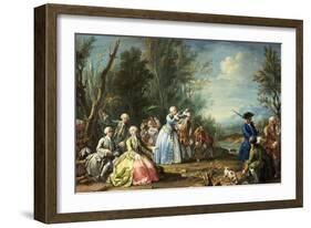 Two Court Ladies Out Shooting with Their Retinue in a Wooded River Landscape-Amigoni Jacopo-Framed Giclee Print