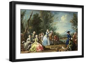 Two Court Ladies Out Shooting with Their Retinue in a Wooded River Landscape-Amigoni Jacopo-Framed Giclee Print