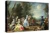Two Court Ladies Out Shooting with Their Retinue in a Wooded River Landscape-Amigoni Jacopo-Stretched Canvas