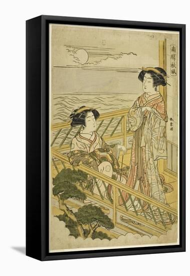 Two Courtesans on a Moonlit Balcony at a House of Pleasure in Shinagawa, C.1774-Katsukawa Shunsho-Framed Stretched Canvas
