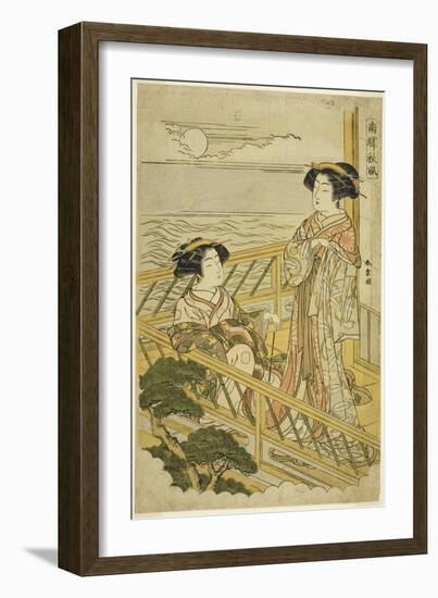 Two Courtesans on a Moonlit Balcony at a House of Pleasure in Shinagawa, C.1774-Katsukawa Shunsho-Framed Giclee Print