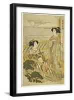 Two Courtesans on a Moonlit Balcony at a House of Pleasure in Shinagawa, C.1774-Katsukawa Shunsho-Framed Giclee Print