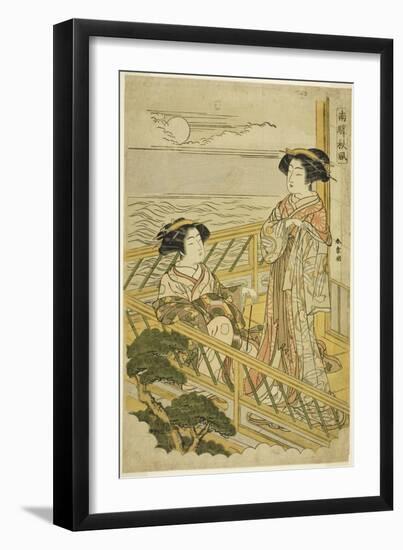 Two Courtesans on a Moonlit Balcony at a House of Pleasure in Shinagawa, C.1774-Katsukawa Shunsho-Framed Giclee Print