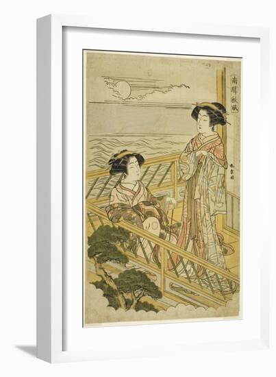Two Courtesans on a Moonlit Balcony at a House of Pleasure in Shinagawa, C.1774-Katsukawa Shunsho-Framed Giclee Print