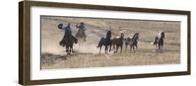 Two Cowboys Herding Horses, Flitner Ranch, Shell, Wyoming, USA-Carol Walker-Framed Photographic Print