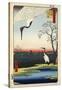 Two Cranes from Meisho Yedo Hiakkei (One Hundred Famous Views of Edo)-Ando Hiroshige-Stretched Canvas