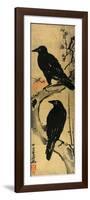 Two Crows on a Plum Branch with Rising Sun-Kyosai Kawanabe-Framed Giclee Print