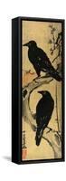 Two Crows on a Plum Branch with Rising Sun-Kyosai Kawanabe-Framed Stretched Canvas