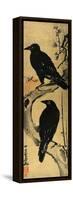 Two Crows on a Plum Branch with Rising Sun-Kyosai Kawanabe-Framed Stretched Canvas