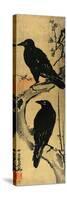 Two Crows on a Plum Branch with Rising Sun-Kyosai Kawanabe-Stretched Canvas