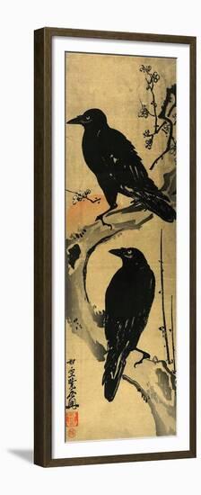 Two Crows on a Plum Branch with Rising Sun-Kyosai Kawanabe-Framed Premium Giclee Print