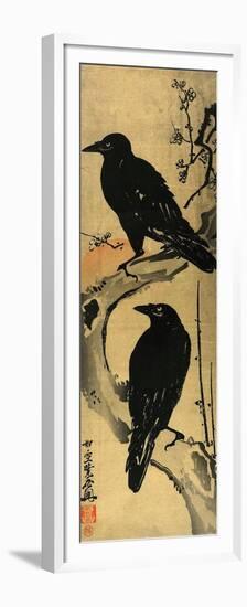 Two Crows on a Plum Branch with Rising Sun-Kyosai Kawanabe-Framed Premium Giclee Print