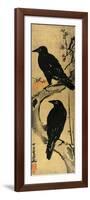 Two Crows on a Plum Branch with Rising Sun-Kyosai Kawanabe-Framed Premium Giclee Print
