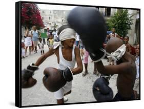 Two Cuban Boys Show Their Boxing Skills-null-Framed Stretched Canvas