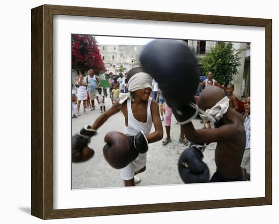 Two Cuban Boys Show Their Boxing Skills-null-Framed Premium Photographic Print