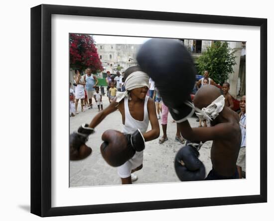 Two Cuban Boys Show Their Boxing Skills-null-Framed Premium Photographic Print
