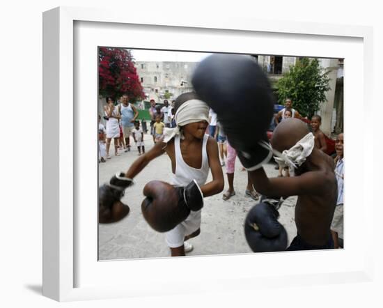 Two Cuban Boys Show Their Boxing Skills-null-Framed Premium Photographic Print