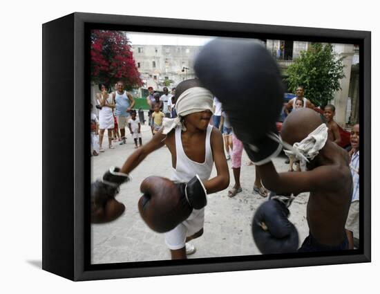 Two Cuban Boys Show Their Boxing Skills-null-Framed Stretched Canvas