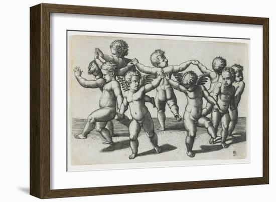 Two Cupids Leading Children in a Dance, C. 1517-1520-Marcantonio Raimondi-Framed Giclee Print