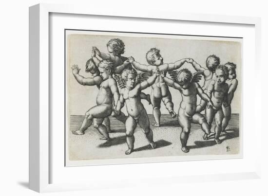 Two Cupids Leading Children in a Dance, C. 1517-1520-Marcantonio Raimondi-Framed Giclee Print