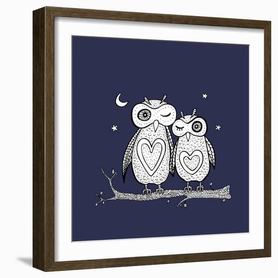 Two Cute Decorative Owls.-Katyau-Framed Art Print