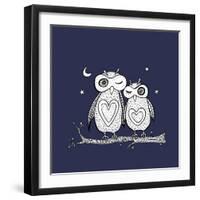 Two Cute Decorative Owls.-Katyau-Framed Art Print