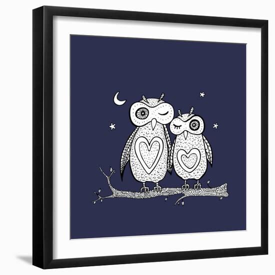 Two Cute Decorative Owls.-Katyau-Framed Art Print
