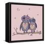 Two Cute Decorative Owls.-Katyau-Framed Stretched Canvas