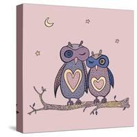 Two Cute Decorative Owls.-Katyau-Stretched Canvas