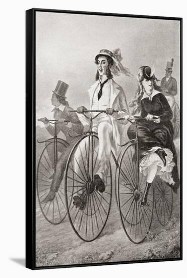 Two Cyclists on Penny Farthing Bicycles in the 19th Century. from Illustrierte Sittengeschichte Vom-null-Framed Stretched Canvas