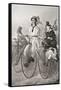 Two Cyclists on Penny Farthing Bicycles in the 19th Century. from Illustrierte Sittengeschichte Vom-null-Framed Stretched Canvas