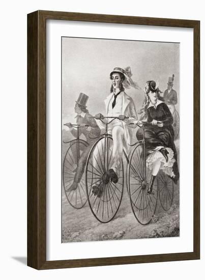 Two Cyclists on Penny Farthing Bicycles in the 19th Century. from Illustrierte Sittengeschichte Vom-null-Framed Giclee Print