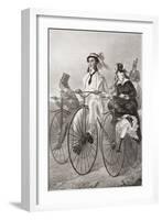 Two Cyclists on Penny Farthing Bicycles in the 19th Century. from Illustrierte Sittengeschichte Vom-null-Framed Giclee Print