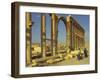 Two Cyclists Pass the Great Colonnade (Cardo), Palmyra, Unesco World Heritage Site, Syria-Eitan Simanor-Framed Photographic Print