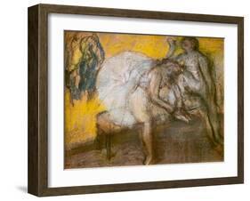 Two dancers at rest. Around 1910. Pastel-Edgar Degas-Framed Giclee Print