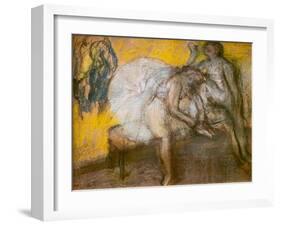 Two dancers at rest. Around 1910. Pastel-Edgar Degas-Framed Giclee Print