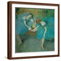 Two dancers resting, or two dancers in blue Pastel, 1898-Edgar Degas-Framed Giclee Print