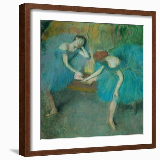 Two dancers resting, or two dancers in blue Pastel, 1898-Edgar Degas-Framed Giclee Print