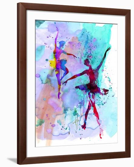 Two Dancing Ballerinas Watercolor 2-Irina March-Framed Art Print