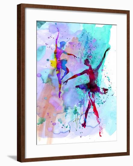 Two Dancing Ballerinas Watercolor 2-Irina March-Framed Art Print