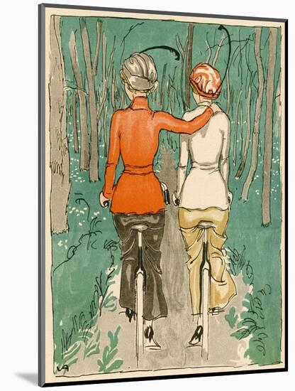 Two Danish Women Go Cycling in the Woods-null-Mounted Art Print