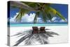 Two deck chairs under palm trees and tropical beach, The Maldives, Indian Ocean, Asia-Sakis Papadopoulos-Stretched Canvas